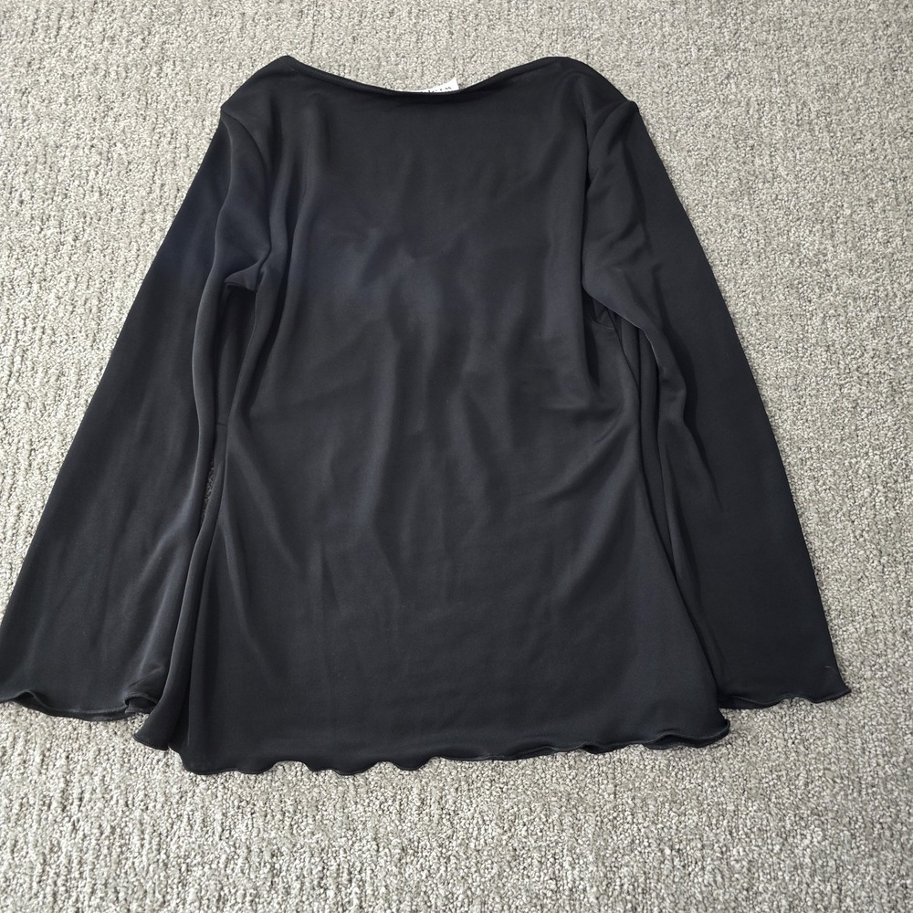Wrapper Black Lace Up Bell Sleeve Top Women's Medium Goth Y2K Stretch Blouse - Picture 7 of 7